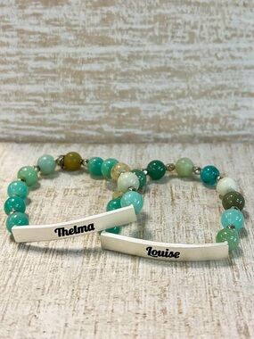 Thelma and Louise Amazonite Beaded BFF Friends Bracelet Set